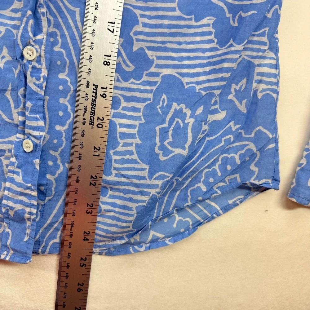J. Crew‎ Womens Blue White Paisley Cotton Silk Button Down Shirt Size 000